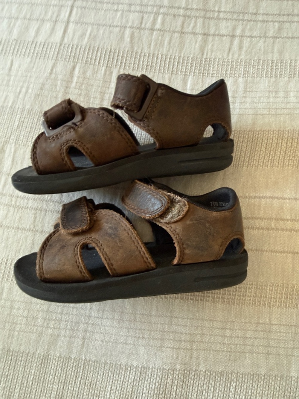 Stride Rite Brown Leather Toddler Sandal with Double Velcro Straps - Picture 3 of 8